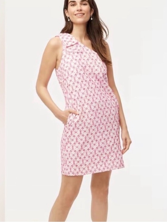 J. Crew Dresses & Skirts - J.Crew One-Shoulder Bow Eyelet Embroidered Dress White Pink Size 2
